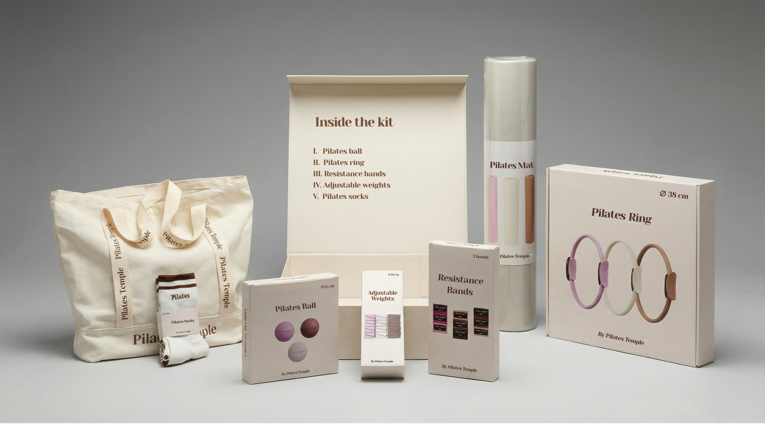 Packaging premium Pilates Temple Couleur, idéal pour offrir ou studio à la maison.