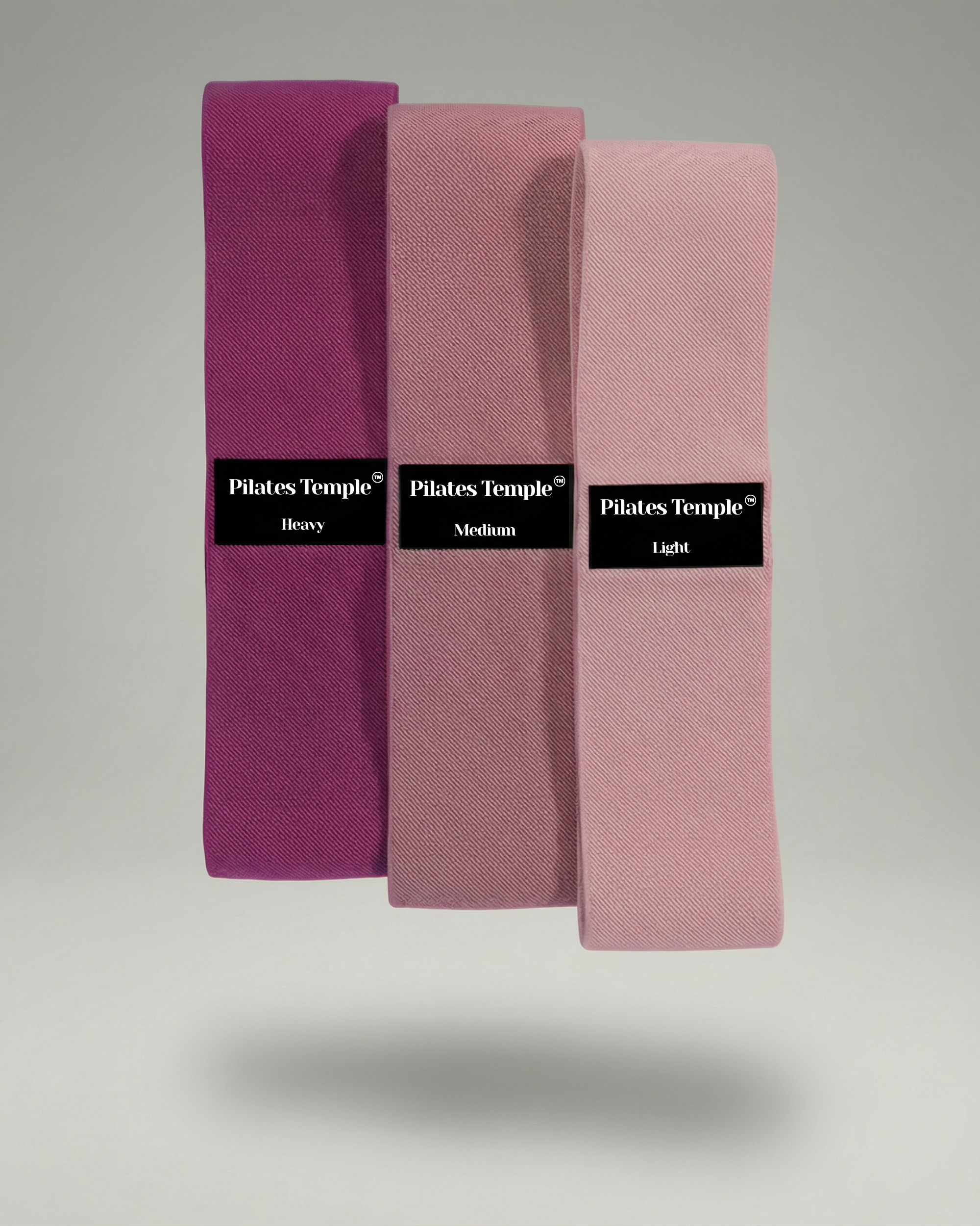 #color-Rose Set de 3 bandes de résistance Pilates Rose (Léger, Moyen, Fort).
